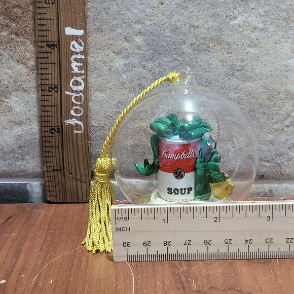 Campbells Soup Can Green Bow Clear Glass Ball Ornament Happy Holidays - Picture 10 of 11